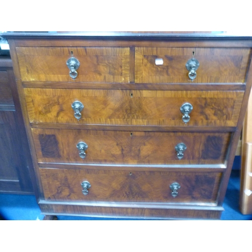 475 - Queen Anne Revival walnut chest of two short and three long drawers.