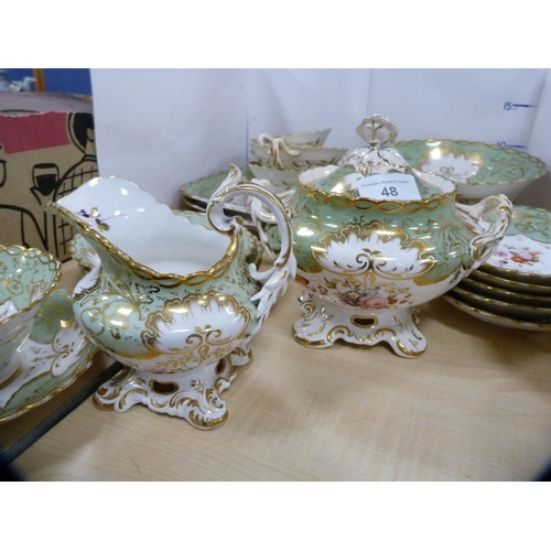 48 - Late Victorian/Edwardian part Rockingham-style part tea set to include sucrier, bowl, cream jug, two... 