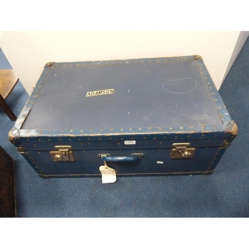 483 - Vintage travel case, painted wicker Lloyd Loom-style laundry basket and a toleware-style deed box.&n... 