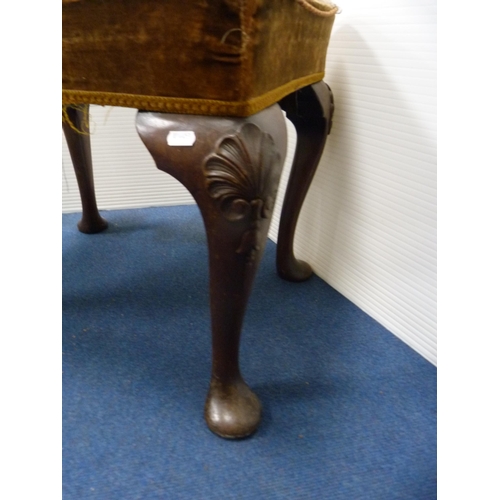 484 - William & Mary-style mahogany stool on pad feet with embroidered needlepoint top.