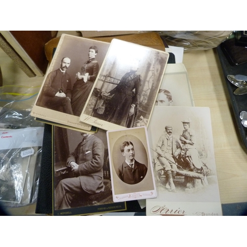 50 - Assorted antique and later postcards, portrait photographs, stamps and ephemera.