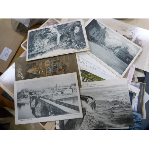 50 - Assorted antique and later postcards, portrait photographs, stamps and ephemera.