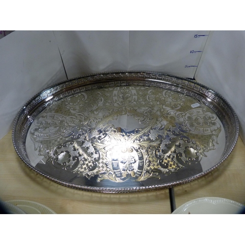 60 - EP and plated ware to include a galleried oval tray, quaich-style bowl, dish, basket and another tra... 