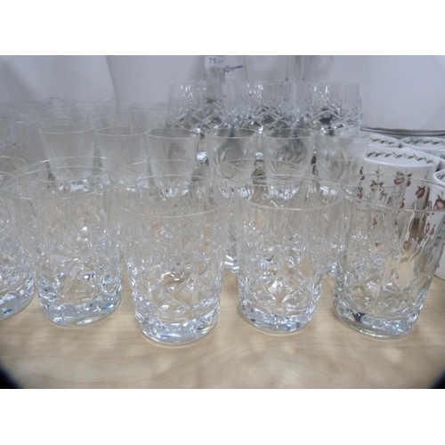 71 - Group of crystal glasses to include tumblers etc., also a pair of Georgian-style decanters, Susie Co... 