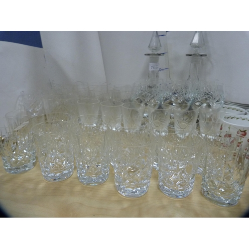 71 - Group of crystal glasses to include tumblers etc., also a pair of Georgian-style decanters, Susie Co... 