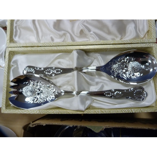 73 - Box of miscellaneous EP cutlery and flatware to include fruit knives, spoons, boxed butter knives, b... 