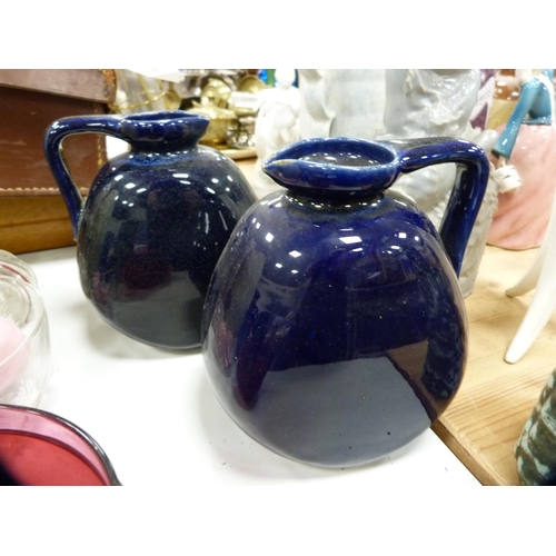 83 - French-style glass vase, c. 1930s, cranberry glass rinsing bowls, stoneware, animal ornaments etc.