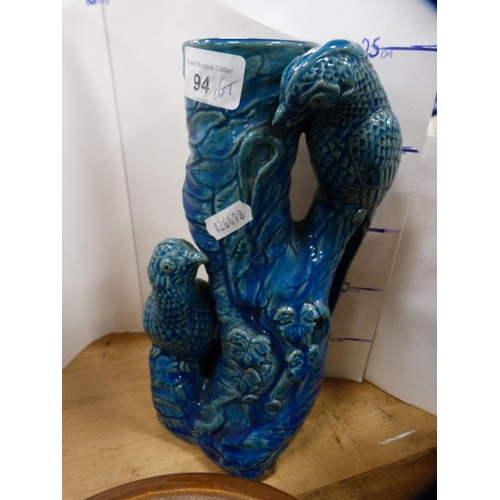 94 - Burmantofts-style vase decorated with birds, glazed in blue, Beswick Art Deco-style vase, other vase... 