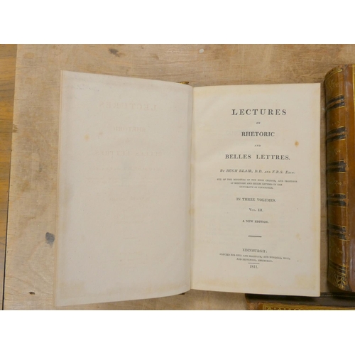 283 - BLAIR HUGH.  Lectures on Rhetoric & Belles Lettres. 3 vols. Eng. port. frontis. Diced ... 