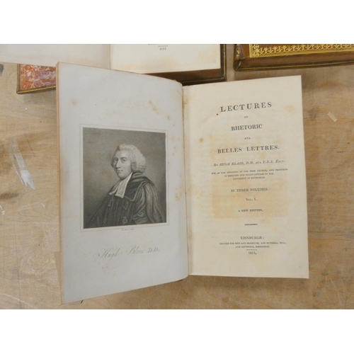 283 - BLAIR HUGH.  Lectures on Rhetoric & Belles Lettres. 3 vols. Eng. port. frontis. Diced ... 