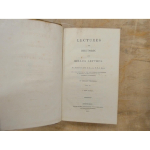 283 - BLAIR HUGH.  Lectures on Rhetoric & Belles Lettres. 3 vols. Eng. port. frontis. Diced ... 