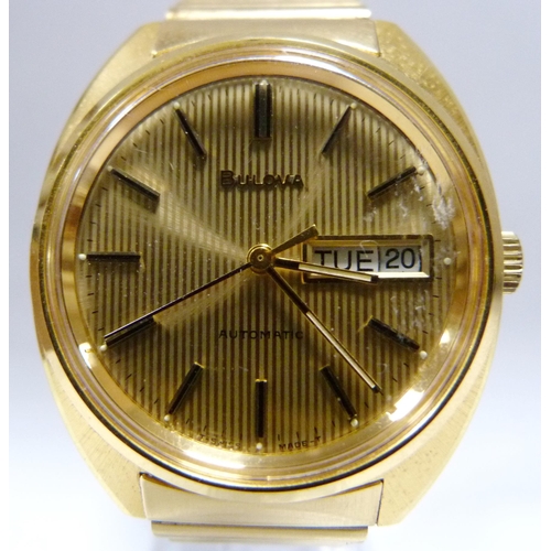 Bulova Automatic N7 gold plated gents wristwatch circa 1970s shaped stainless case with signed cha