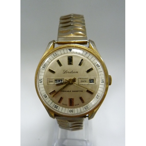 Lordson: Unbreakable mainspring manual wind gold plated gents ...