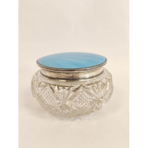 36 - Cut glass powder bowl with enamelled silver lid 1932 (97g) and a Middle Eastern, low standard silver... 