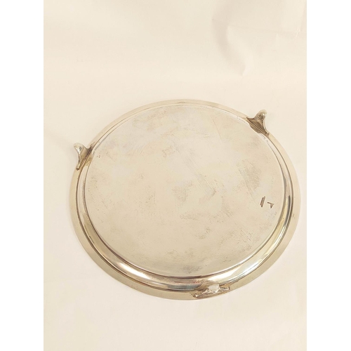 48 - Silver circular tray with tied reed border on similar feet by Walker & Hall, Sheffield 1926. 30c... 