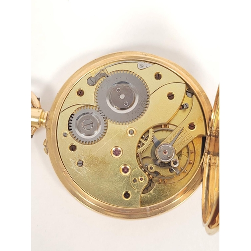 50 - Swiss keyless lever watch in gold hunter case 'Durham Police' 'K18' 50mm, C1900, without movement on... 