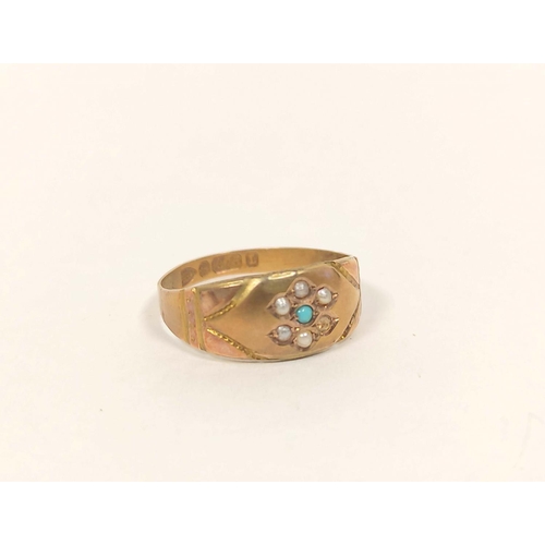 55 - Victorian 9ct gold ring with turquoise and pearls 1894 and another. 3.9g (2)