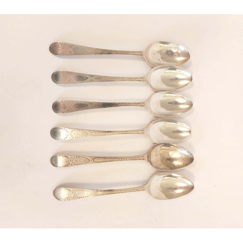 59 - Set of six bright cut teaspoons by George Giles 1789 and a pair of spoons with scroll heels C1760 (8... 