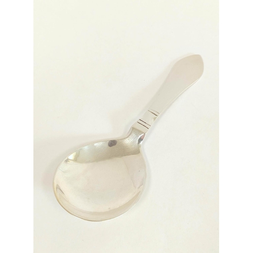 62 - Silver caddy spoon with notched decoration by George Jensen, import marks 1925. 