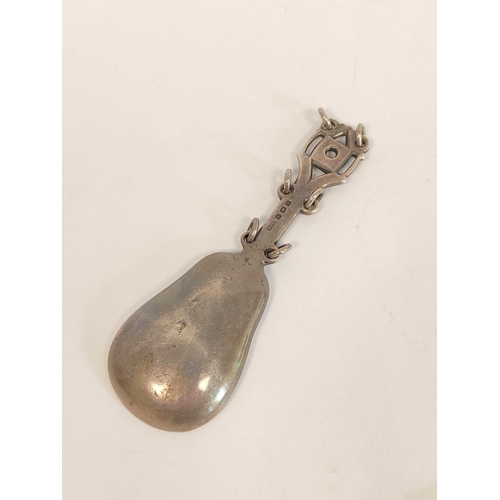 65 - Silver caddy spoon of love spoon style, W H Haseler, Birmingham 1911 and another Danish 1941.