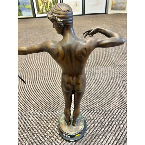 292 - 1920's Bronze figure of an archer, unsigned, mounted to a black marble base, height 61cm