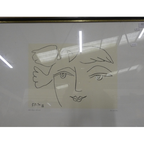 511 - After Picasso lithogram,  Face with a Dove