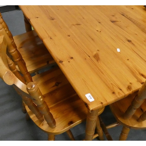 514 - Modern pine table and four country style pine chairs