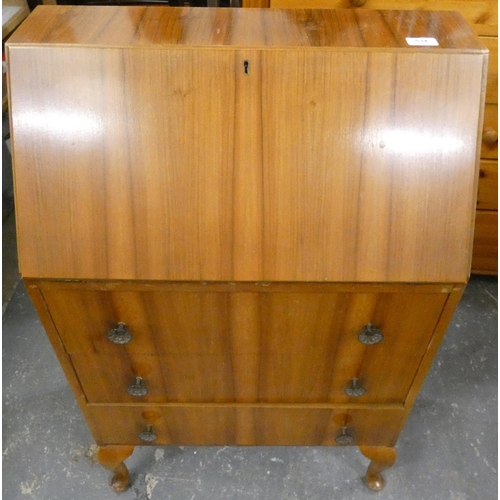 534 - Small vintage three drawer writing bureau