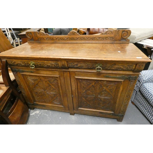 545 - Large oak carved front sideboard.