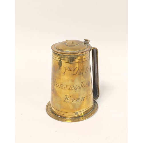 161 - Georgian brass quart pub tankard, Inscribed 