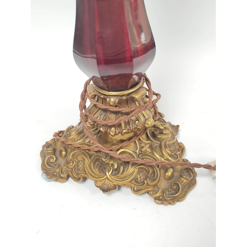 164 - 19th century French converted table lamp,  adorned with ormolu type gilt metal leaves and scrolls wi... 