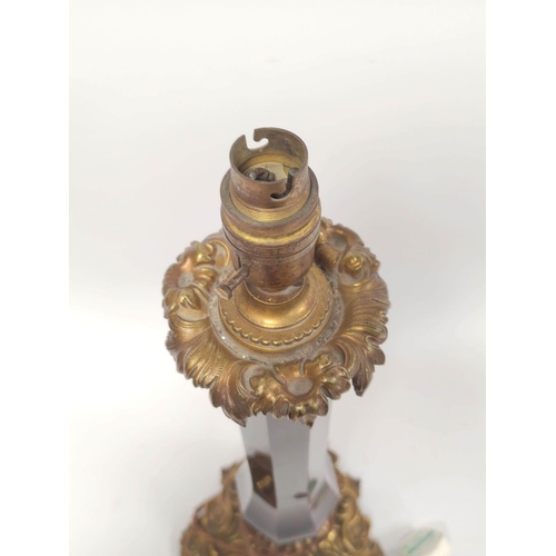 164 - 19th century French converted table lamp,  adorned with ormolu type gilt metal leaves and scrolls wi... 