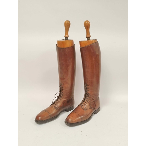 170 - Pair of antique tan leather riding boots belonging to Major Macalister Hall of the Argyll & Suth... 