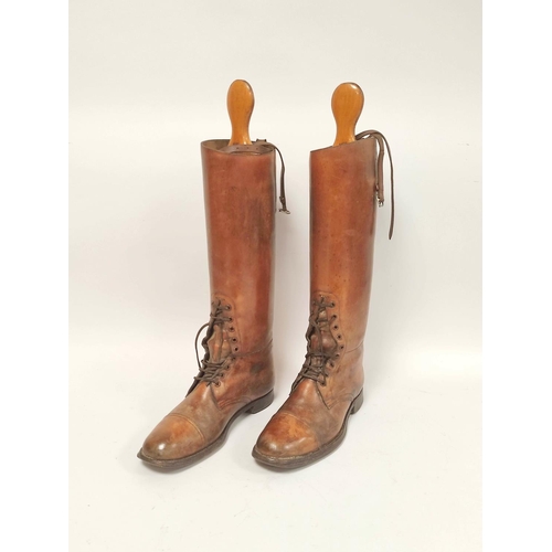 171 - Pair of Antique tan leather riding boots belonging to Major Macalister Hall of the Argyll & Suth... 