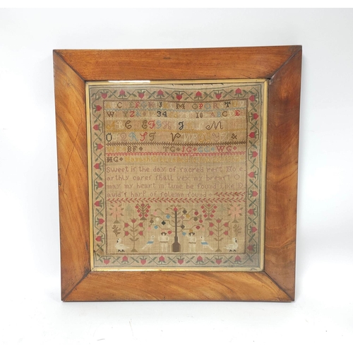 173 - Victorian needlepoint alphabet sampler worked by Hannah Green aged 10, Dated 1862, 45.5cm x 41.5cm, ... 