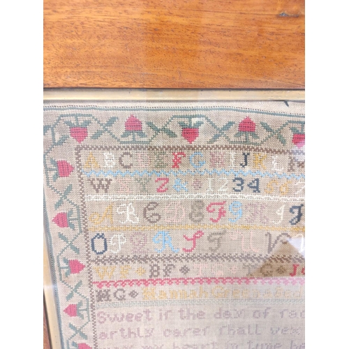 173 - Victorian needlepoint alphabet sampler worked by Hannah Green aged 10, Dated 1862, 45.5cm x 41.5cm, ... 