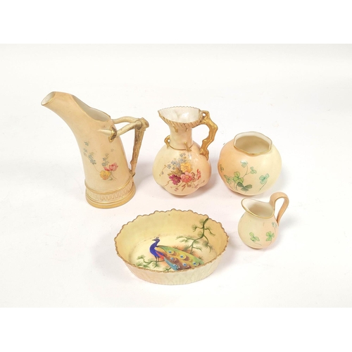 302 - Group of Royal Worcester porcelain circa early 20th century to include blush ivory jug decorated wit... 