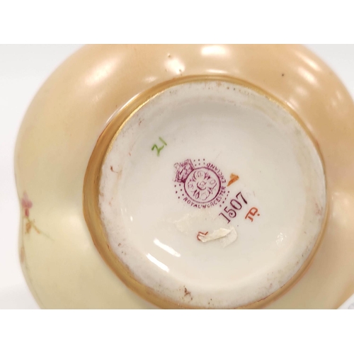 302 - Group of Royal Worcester porcelain circa early 20th century to include blush ivory jug decorated wit... 