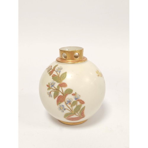 307 - Royal Worcester blush ivory oviform vase circa late 19th century with gilded concentric rim above fl... 