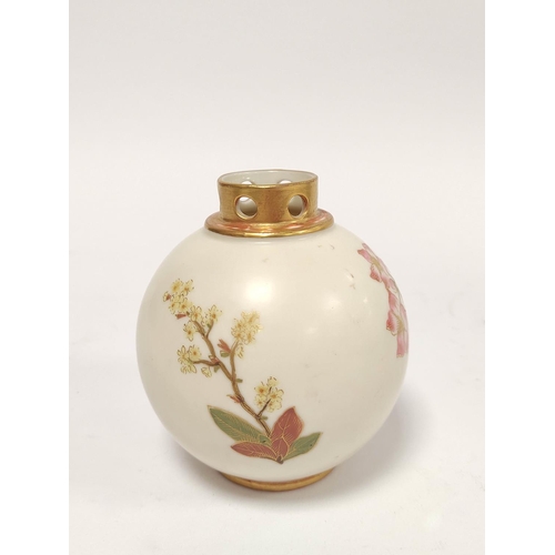 307 - Royal Worcester blush ivory oviform vase circa late 19th century with gilded concentric rim above fl... 