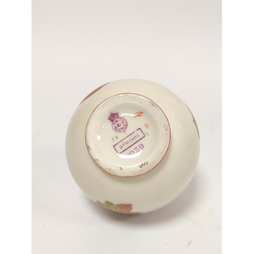 307 - Royal Worcester blush ivory oviform vase circa late 19th century with gilded concentric rim above fl... 