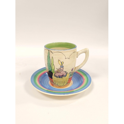 308 - Clarice Cliff Bizarre fifteen piece handpainted coffee set, comprising of coffee pot with cover, cre... 