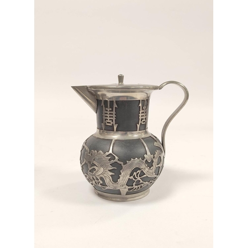 357 - Chinese black pottery and pewter four piece tea service, comprising of tea pot, water pot, small wat... 