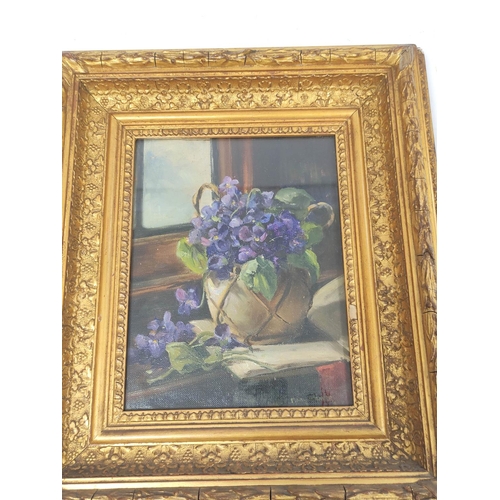 253 - Mary Weaver (British)Still Life of Flowers in a VaseOil on BoardSigned, 24cm x 18cm.... 