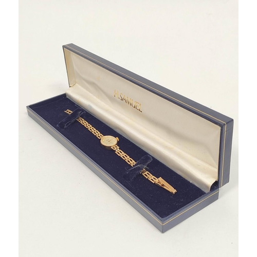 69 - Lady's H Samuel 9ct gold bracelet watch with two spare links. 6g without movement.