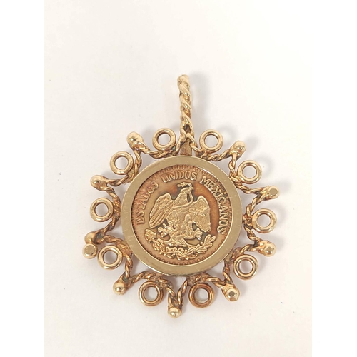 77 - Gold coin pendant, two pesos with 9ct mount and necklet. 7.5g