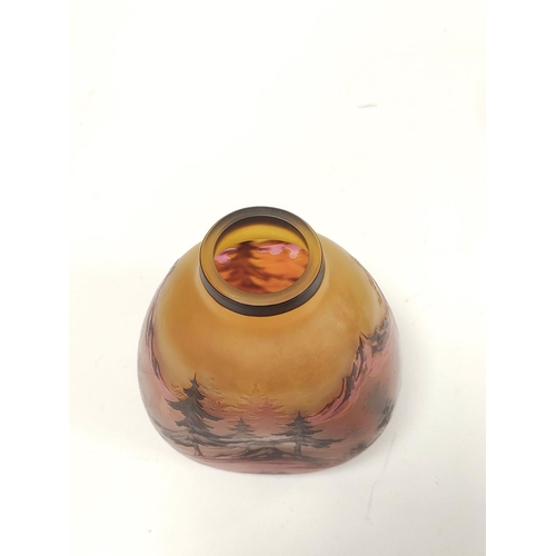 183 - In the manner of Galle Art glass cameo vase, with overlaid woodland scene to the amber coloured grou... 