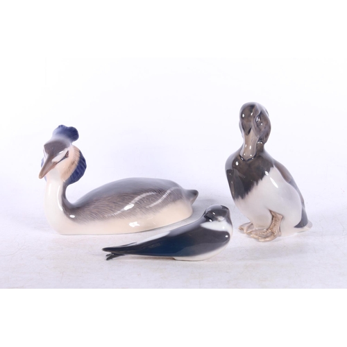 162 - Royal Copenhagen model of birds to include Grebe #3263, Duck #1941 and another (3).