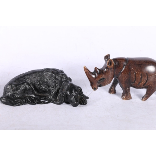 173 - Four models to include Bronzed dog, soapstone Lama, Rhino and another (4).