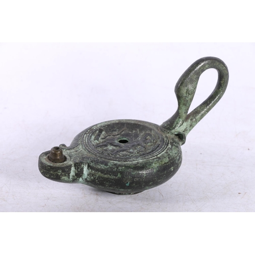 202A - Antique bronzed oil lamp.